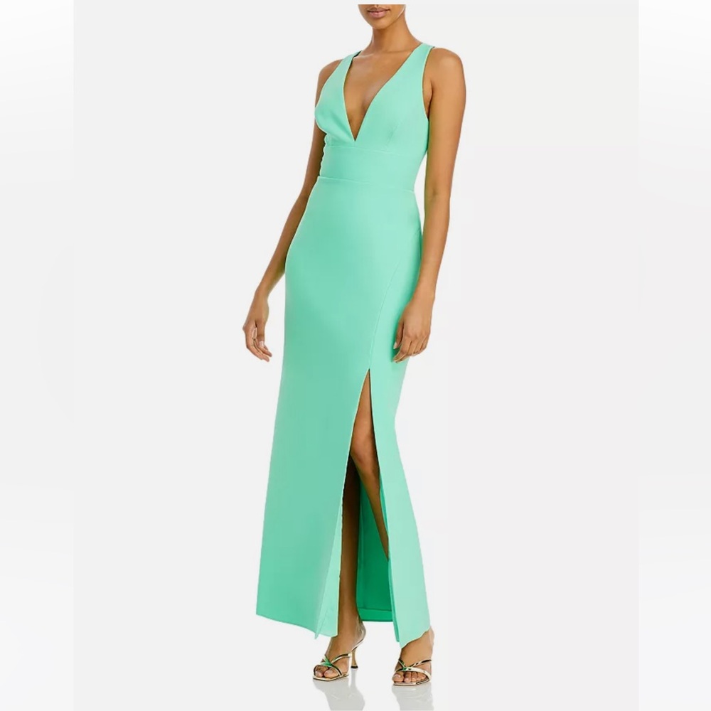 BCBGMAXAZRIA SPRING GREEN Women's Cutout Back Gown